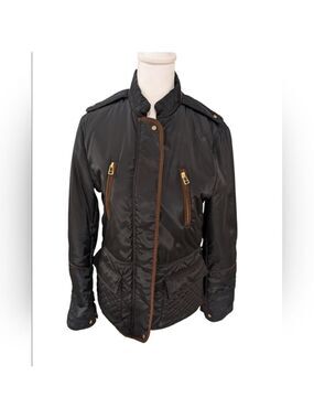 Zara Black Utility Jacket with Brown Trim and Gold Hardware